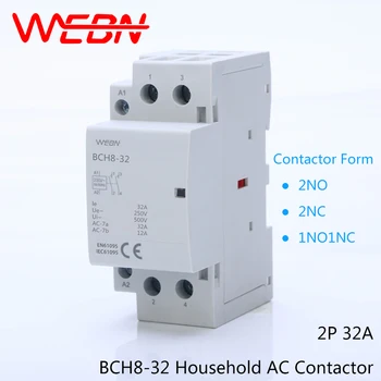 BCH8-32 Serija 2P 32A Automatical AC Namų Kontaktoriaus 220V/230V 50/60Hz 2NO Kontaktai/1NO+1NC/2NC Din Bėgelio Modulinės Kontaktoriaus