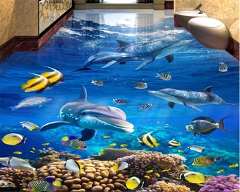 Beibehang Aukštosios mados fantasy tapetai, gražus vandenynas pasaulyje mielas delfinų stereo 3d grindų dažymas tapetų sienos, 3 d