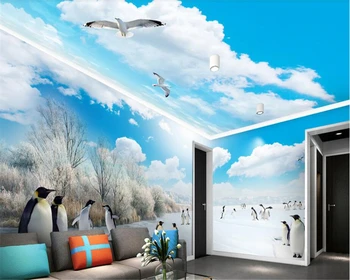 Beibehang Gražus Asmenybės Tapetai Ledynas, Mėlynas Dangus, Balti Debesys Penguin 3D Temą Kosmoso Full House sienos dokumentų namų dekoro