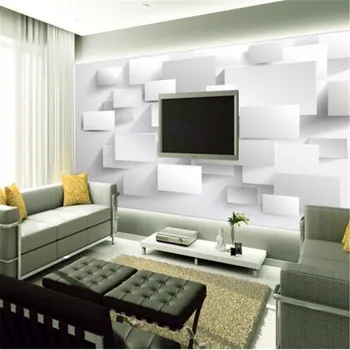 Beibehang Iškilumo Kubinių Abstract 3D Foto Tapetai Didelis Freskomis už Kambarį vartotojo Baltos spalvos Plytų Sienos, popieriaus TV Fone
