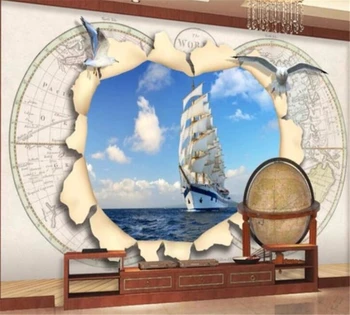 Beibehang Užsakymą tapetai freskomis Europos žemėlapis, 3d burlaivis vairas burlaivis žuvėdra TV fono sienos dokumentų namų dekoro