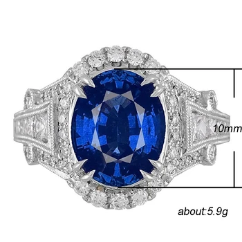 BIJOX ISTORIJĄ prabangių 925 sidabro pakabukai žiedas su ovalo formos safyras brangakmenių papuošalai, žiedai, moterų vestuves dydis 6-10