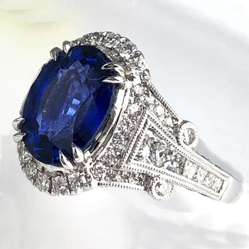 BIJOX ISTORIJĄ prabangių 925 sidabro pakabukai žiedas su ovalo formos safyras brangakmenių papuošalai, žiedai, moterų vestuves dydis 6-10