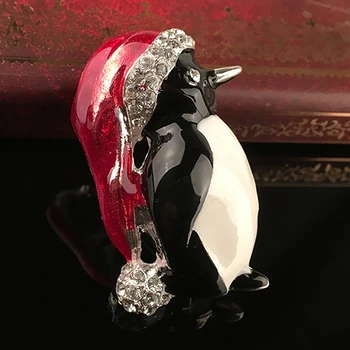 Bluelans Mados Kalnų Krištolas Kūrybos Pingvinas Skrybėlę Sagė Pin Papuošalai Šalies Kalėdų Dovana