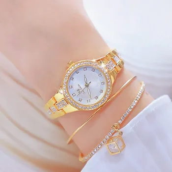 BS moterų laikrodžiai, sidabro, Aukso, Deimantų Kvarco Moteriški Rankiniai Laikrodžiai, Nerūdijančio Plieno Laikrodis Lydinio Mados Deimantų Ponios Laikrodis