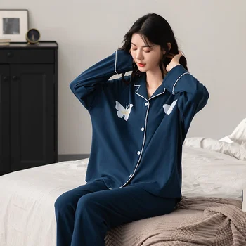 BZEL Naujas Drugelis Modelio Sleepwear Medvilnės Pyjama Nustatyti Moterų Pajama Didelio Dydžio Namų Dėvėti Atsitiktinis Komfortą naktiniai drabužiai Laisvi Pijama