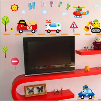 Cartoon vaikų kambario sienų lipdukai vaikų kambario berniukas miegamojo sienos lipdukai lange plakatą, 3D automobilių siena lipdukas tapetai