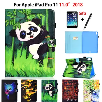 Case For iPad Pro 11 2018 Padengti Funda iPad Pro 11 colių 2018 Mados Dažytos Silikono PU Odos Stovėti Shell +Filmas+Rašiklis