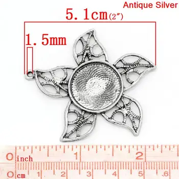 Cinko metalo lydinio, Žavesio Pakabučiai Gėlių Sidabro Spalvos Cabochon Parametrai(Tinka 20mm)5.1 cm(2