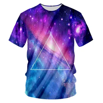CJLM Spalvos Žvaigždėtą Dangų, T-marškinėliai, vyriški Sportiniai O Kaklo Marškinėlius Geometrinis Trikampis 3D Full Spausdinti Vyras Mada Atsitiktinis Marškinėliai