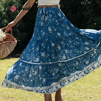 Conmoto Susiėmę derliaus sijonai ponios Causel elegantiškas gėlių sijonas Moterims atostogų spausdinti ilgi sijonai, moteriškos Pavasario vasaros paplūdimio