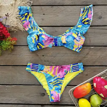 COOBBU Gėlių Spausdinti Bikini 2021 Pynimas Swimsuit Moterys Tvarstis maudymosi Kostiumėliai, Push Up Maudymosi Kostiumas Seksualus Bikini Rinkiniai