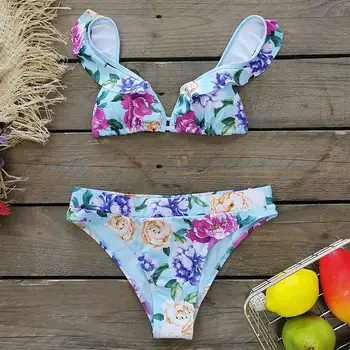 COOBBU Gėlių Spausdinti Bikini 2021 Pynimas Swimsuit Moterys Tvarstis maudymosi Kostiumėliai, Push Up Maudymosi Kostiumas Seksualus Bikini Rinkiniai