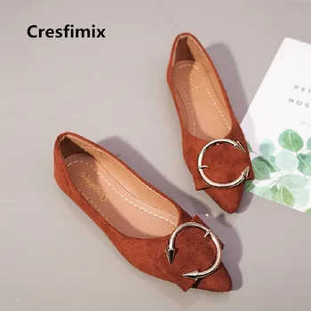 Cresfimix chaussures plokštės femmes moterų laisvalaikio ruda patogu užsivilkti butas batai lady klasikinės juodos butai mielas batai a3504