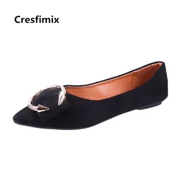 Cresfimix chaussures plokštės femmes moterų laisvalaikio ruda patogu užsivilkti butas batai lady klasikinės juodos butai mielas batai a3504