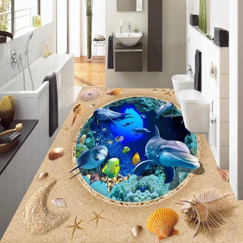 Custom Foto Tapetai, 3D Stereo Vandenynas Pasaulyje Delfinų Grindų Dažymas PVC Lipni Vandeniui Freskos Kambarį Miegamojo Puošimas