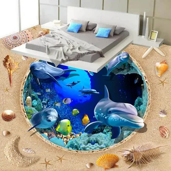 Custom Foto Tapetai, 3D Stereo Vandenynas Pasaulyje Delfinų Grindų Dažymas PVC Lipni Vandeniui Freskos Kambarį Miegamojo Puošimas