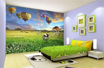 Custom freskos 3d foto tapetai kambarį Ganyklos pievos balionas dekoro tapybos 3d sienų freskomis tapetai, sienų ir 3 d