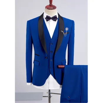 Custom vyrų kostiumas trijų dalių kostiumas (striukė + kelnės + liemenė) vyrų skara apykaklės vieną mygtuką tiktų vestuvių jaunikis groomsmen suknelė