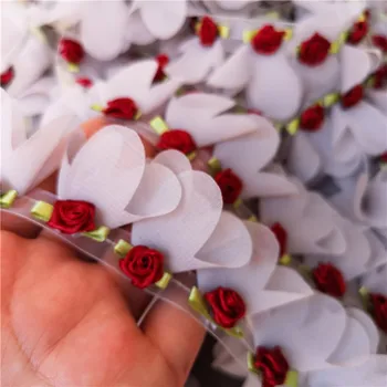 Derliaus 3D Raudona Rožė Šifono Nėrinių Apdaila Pilkos spalvos Nėrinių Juostele 5-6cm Pločio Gėlių Nėrinių Priedai