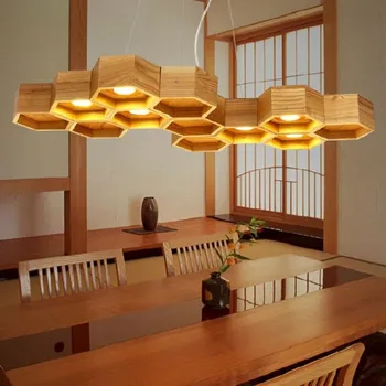 Derliaus Medienos pramonės nepriklausomo lempos,3 rūšių, didelis Medaus LED pakabukas šviesos rankų darbo mediniais Kabo Lempa kambarį kavinė