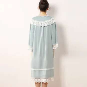 Derliaus Megztos Medvilnės Ilga Suknelė Moterų Pižamą Sleepwear arabų Mados Namų Suknelę, Ilgą Pižamą Lacy Laisvi Marškiniai