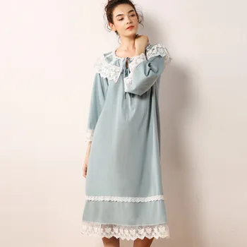 Derliaus Megztos Medvilnės Ilga Suknelė Moterų Pižamą Sleepwear arabų Mados Namų Suknelę, Ilgą Pižamą Lacy Laisvi Marškiniai
