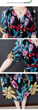 Derliaus Spausdinimo Suknelė Moteriška Vasaros 2020 Naujas Mados V-Kaklo Trumpomis Rankovėmis Šifono, Elegantiškas Prarasti Holiday Beach Vidurio Blauzdos Suknelė