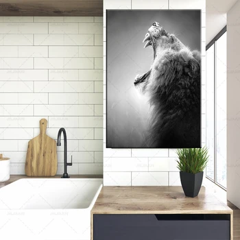 Didelio Dydžio Juodos ir Baltos spalvos Liūtas Aniamated Drobė Spausdinti Plakato Sienos Nuotraukas Kambarį Šiuolaikinės Apdailos Dažymo rėmelį