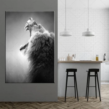 Didelio Dydžio Juodos ir Baltos spalvos Liūtas Aniamated Drobė Spausdinti Plakato Sienos Nuotraukas Kambarį Šiuolaikinės Apdailos Dažymo rėmelį