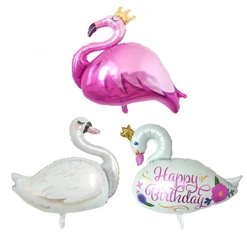 Didelis baltas gulbių balionas su Gimtadieniu Dekoracijos vaikams, žaislas, baby shower mergina gyvūnus, oro globos pink flamingo 