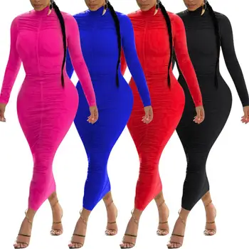 Didmeninė 2020 Naujas Produktas, Rudenį, Žiemą Bodycon Ilgos Suknelės Moterims Ilgomis Rankovėmis Seksualus Šalies Clubwear Klasikinis Mados Drabužiai