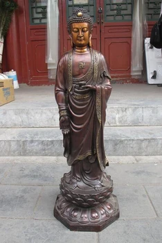 Didmeninė gamyklos 31 Tibetas Tibeto Budizmas Grynas Bronzos Lotus stovėti Rulai Sakyamuni Budos Statula