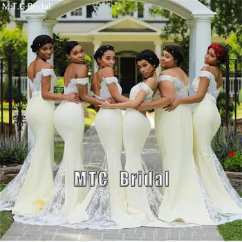 Didmeninė Ilgai Bridesmaid Dresses Undinė Nuo Peties Afrikos Moterų Vestuves Suknelė Plius Dydžio Kambarinės Garbės Chalatai Pigiai