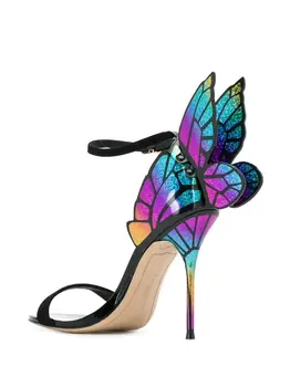 Didmeninė nuostabi įvairių spalvų 3D drugelis atidaryti tne plonas aukštakulnius sandalus vestuves nuotakos bateliai seksualus kulkšnies wrap stiletto kulniukai
