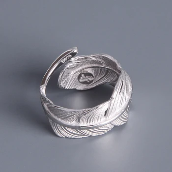 DIEERLAN Bijoux 2019 Retro Antikvariniai didelę Plunksną Atidaryti Žiedai 925 Sterlingas Sidabro Žiedai Moterims Ponios Mados Bohemijos Papuošalai