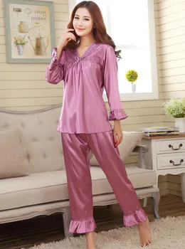 Dirbtiniais šilko pora pajama komplektai moterų moterų ponios pijamas Mujer viskozė pižamos naktiniai drabužiai sleepwear Moterims naktiniai drabužiai Pajama Rinkinys