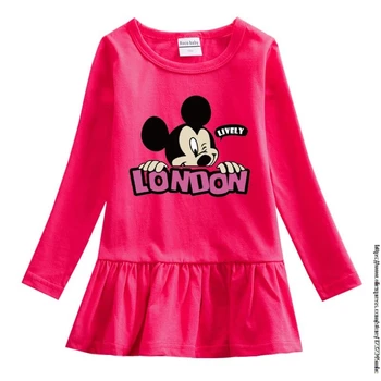 Disney Mickey Mergaičių Suknelės ilgomis Rankovėmis Kūdikiui, Merginos, Rudenį, Žiemą, Suknelės Vaikams Medvilnės Drabužius Atsitiktinis Suknelės 2-8 Metų