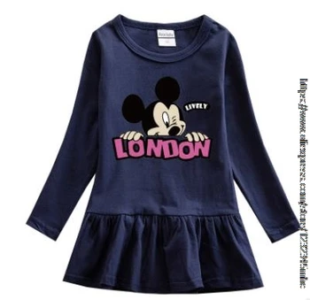 Disney Mickey Mergaičių Suknelės ilgomis Rankovėmis Kūdikiui, Merginos, Rudenį, Žiemą, Suknelės Vaikams Medvilnės Drabužius Atsitiktinis Suknelės 2-8 Metų
