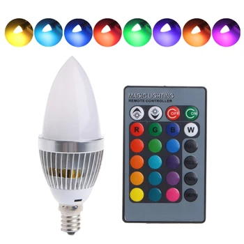 E12/E14 3W RGB LED Lemputes, 15 Spalvų Keitimas Žvakių Lemputė Lemputė w/Remote Control AC85-265V