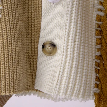 [EAM] Kontrasto Spalvų Mezgimo Cardigan Megztinis Loose Fit V-Kaklo, ilgomis Rankovėmis Moterų Nauja Mados Banga Rudens Žiemos 2021 1DD2904