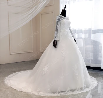 Elegantiškas Brangioji Off Baltos spalvos Nėrinių Visą Rankovės Musulmonų Vestuvių Suknelės aqqliques Ilgai Traukinio Nuotakos Suknelė Santuokos Padaryti Plue Dydis