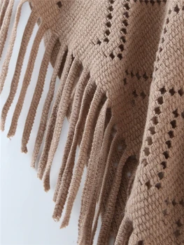 Elegantiškas moteris, rudos spalvos megztinis 2020 mados ponios priežastinis tuščiaviduriai iš megztinis streetwear moterų v-kaklo kutas purus megzti skraistę