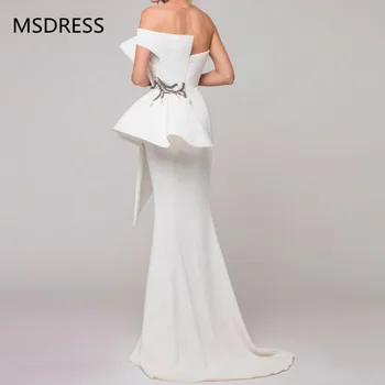 Elegantiškas Oficialų Suknelė Balta Vakaro Suknelės 2019 Satino Raukiniai Zawalcowany Saudo arabų Undinė Vakare Gown Ilgai abendkleider