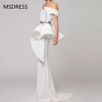 Elegantiškas Oficialų Suknelė Balta Vakaro Suknelės 2019 Satino Raukiniai Zawalcowany Saudo arabų Undinė Vakare Gown Ilgai abendkleider