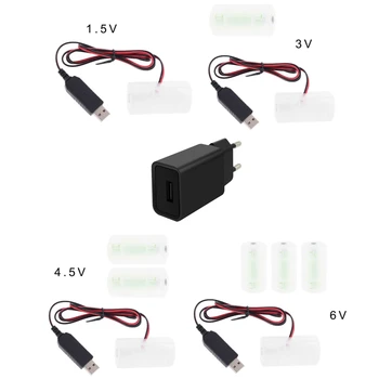 ES Prijunkite USB Baterija, Maitinimo Adapteris Gali Pakeisti 1 4pcs 1,5 V 3V 4.5 V 6 V C Dydžio LR14 Baterijos Eliminator su 1 m Kabeliu