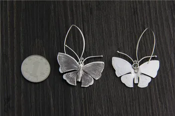 Etninės Tailando rankų 925 sterlingas sidabro tabaluoti lašas drugeliu auskarai 