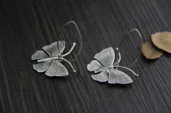 Etninės Tailando rankų 925 sterlingas sidabro tabaluoti lašas drugeliu auskarai 