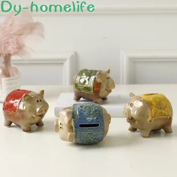 Europos Aukštos temperatūros Dažytos Mielas Keramikos Amatų Namų Puošybos korėjos Keturių spalvų Mielas Animacinių filmų Piggy Piggy Bank