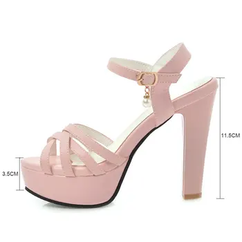 Fanyuan Naujas vasaros mados ponios batai sagtis elegantiškas platforma, storas kulnas moterų aukštakulniai sandalai didelis dydis 34-43